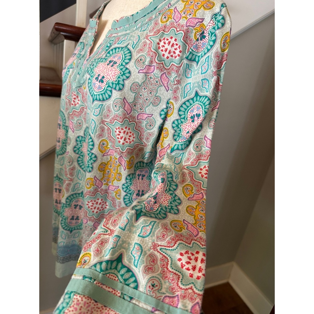 Talbots Paisley Tunic Top Womens XL Pastel Pima Cotton Modal 3/4‎ Sleeve Coastal - Picture 5 of 13